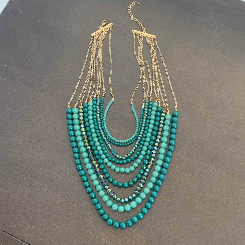 Chic Gold and Teal Layered Necklace